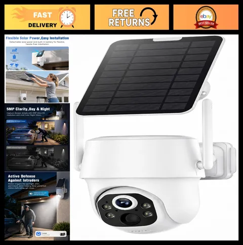 2K 5MP Wireless Solar Security Camera, Color Night Vision, Two-Way Audio, AI Det