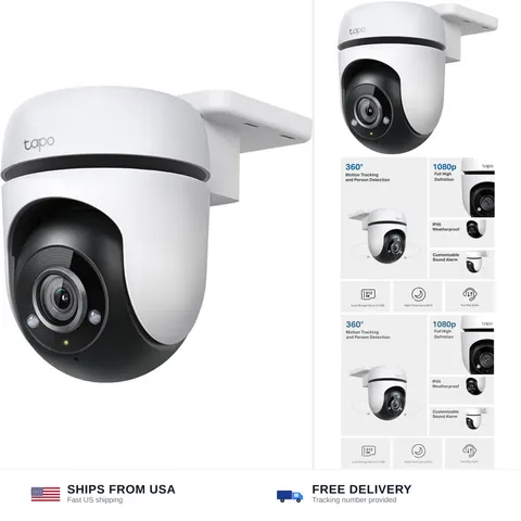 Tapo 1080P Outdoor Wired Pan/Tilt Security Wi-Fi Camera, 360° View, Motion Tr...