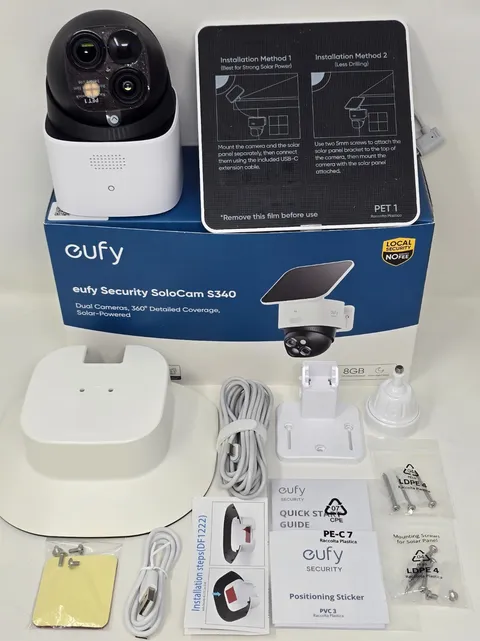 eufy Security SoloCam S340 Wireless Outdoor Solar Dual 360 Cameras + Rain Cover