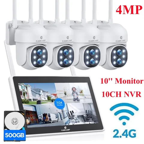 Wireless Security Camera System Outdoor with Monitor Auto Tracking, Human Detect