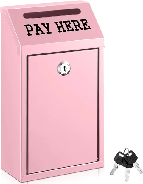 Safe Cash Box Money Collection Metal Donation Box with Lock Wall Mount Pre Dr...