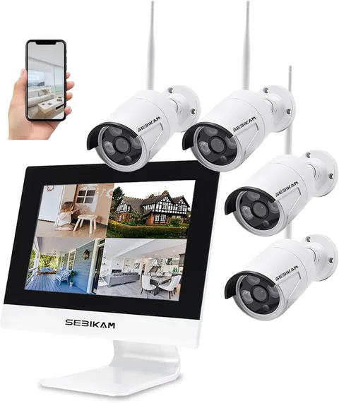10.1" Wireless Security Camera System with 4 HD Cameras & 2-Way Audio