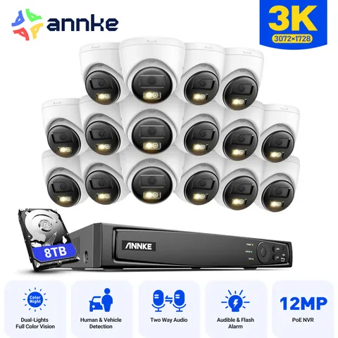 ANNKE 16CH 12MP NVR 3K Color POE Security Camera System Two Way Audio AI Motion