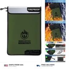 2 Pockets Fireproof Document Bag (15"x11"), Protect Values from Fire | 2000 ℉...