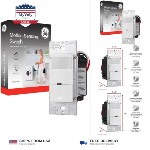 GE in-Wall Motion Sensing Light Switch, Occupied & Vacant Modes, 30ft Range |...