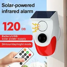 Sound&Light Infrared Alarm Solar Wireless Home Security Siren W/Remote Control