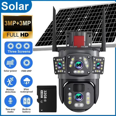 Solar Camera Dual Lens Outdoor WiFi Wireless Auto Tracking Surveillance+32G Card