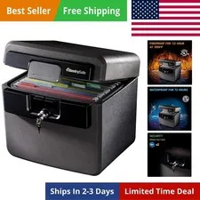 Black Fireproof and Waterproof Safe, File Folder and Document Box with Key Lo...