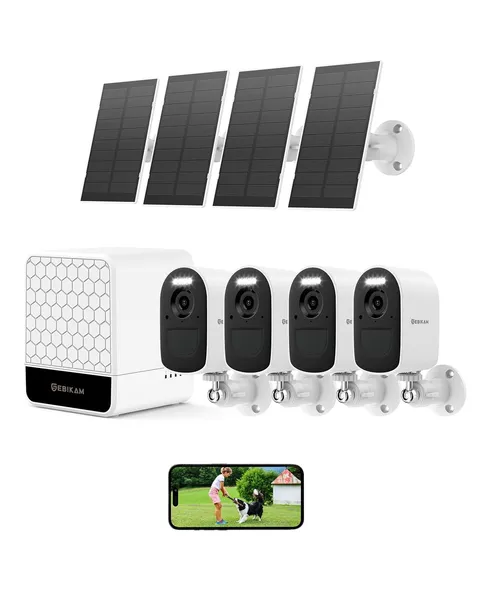 Wireless Outdoor Security Camera System, 4 Solar Powered 2K/4MP Battery Camer...