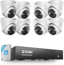 ZOSI 8CH 8X 4K PoE Security Camera System AI Detect 2 Way Audio with 2TB Home