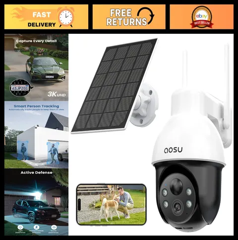 3K 5MP Solar Wireless Outdoor Security Camera PTZ 360° Smart Tracking Night Visi