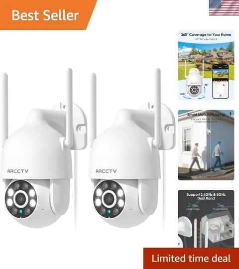 2-Pack 2.5K HD Security Cameras with Color Night Vision & Smart Motion Tracking