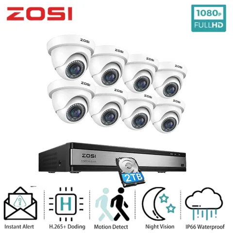 ZOSI H.265+ 16 Channel 1080P Security Camera System Outdoor Home CCTV 2TB