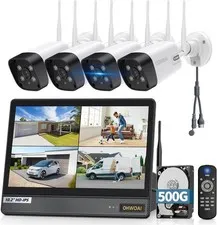 OHWOAI Wireless Security Camera System 4 Cameras+500G HDD+10" Monitor NVR