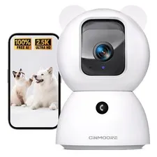 CINMOORE 2.5K Security Camera Indoor, Free AI Person/Pet/Cry Detection, White