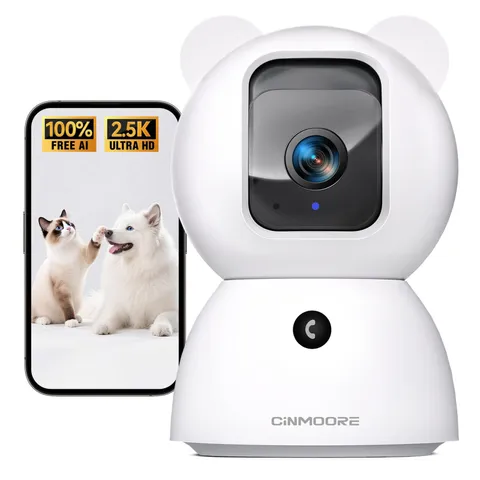 CINMOORE 2.5K Security Camera Indoor, Free AI Person/Pet/Cry Detection, White