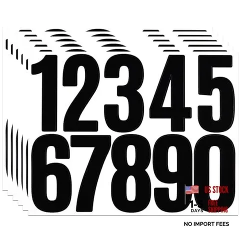 60 Pcs 3 Inches Large Number Stickers, 6 Sheets Self-Adhesive Vinyl 0-9 Black