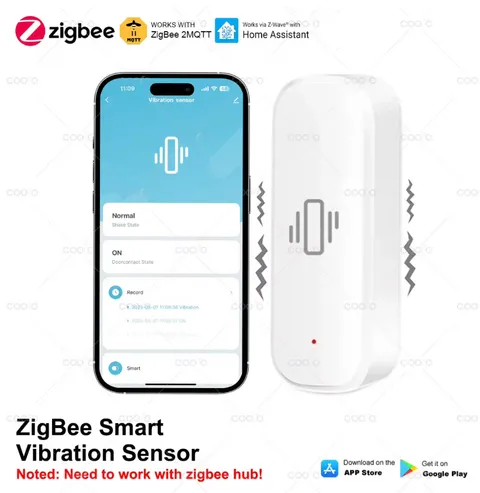 Smart Vibration Sensor ZigBee Sensor Monitor App Control Security Protection 