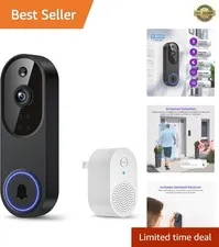 Battery-Powered 1080p Wi-Fi Doorbell Camera - Night Vision, 2-Way Audio Included