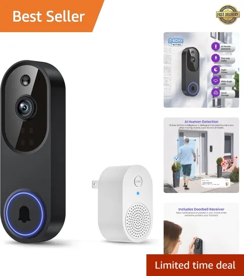 Battery-Powered 1080p Wi-Fi Doorbell Camera - Night Vision, 2-Way Audio Included
