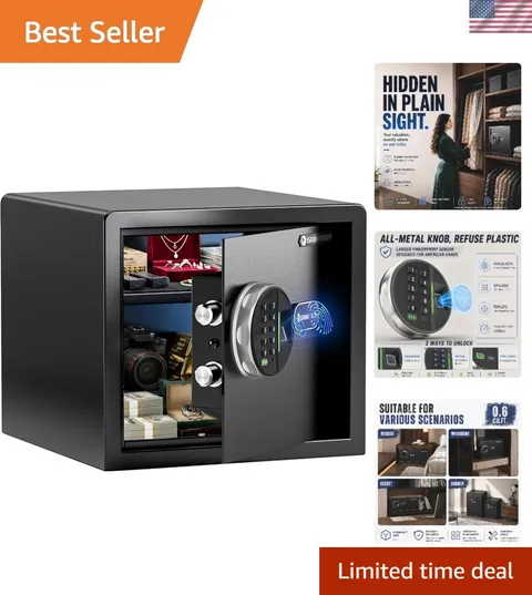 Biometric Safe with Removable Shelf and Emergency Key Access - 20LB Capacity