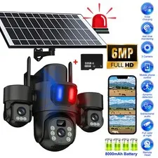 6MP FHD Solar Powered Camera Wifi Triple Lens Night Vision CCTV Security Camera
