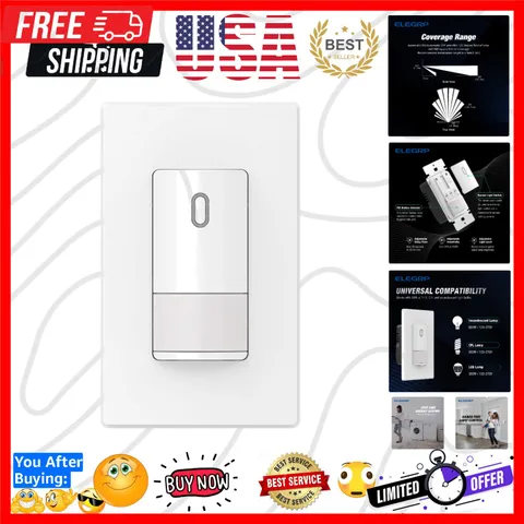 Single Pole Occupancy Motion Sensor Light Switch, Need Grounding Wire No Neut...