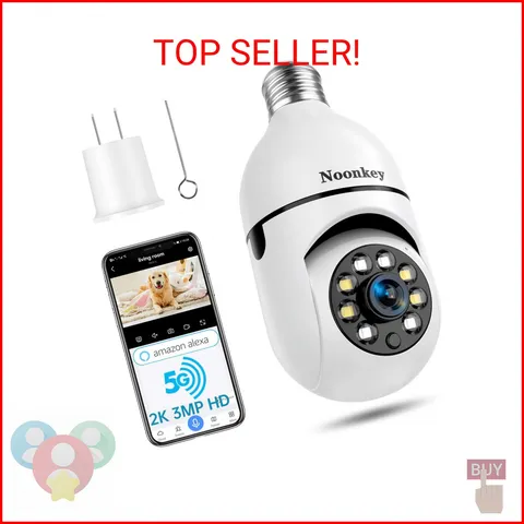 Noonkey 2K/3MP Light Bulb Security Camera, 5G& 2.4GHz WiFi Alexa E27 360° Light