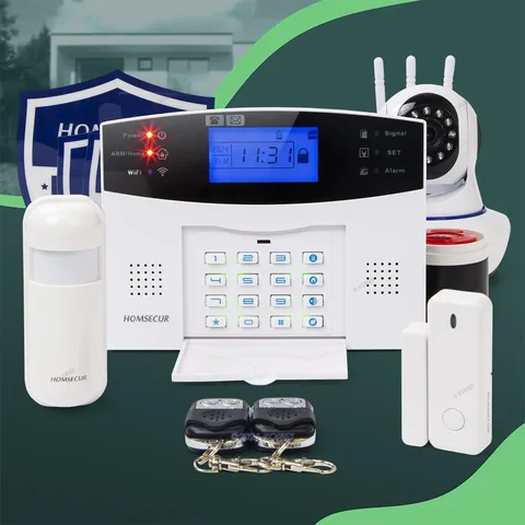 HOMSECUR Wireless &wired WIFI 4G GSM SMS Autodial Burglar Alarm System+IP Camera