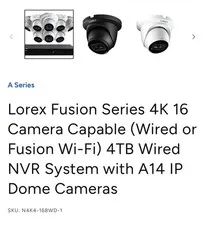 Lorex Fusion 4K 16-Channel 4TB NVR w/ 8 IP Dome Cameras Wired/Wi‑Fi
