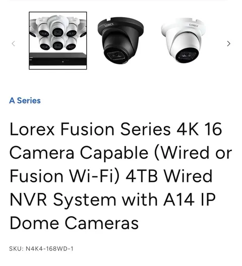 Lorex Fusion 4K 16-Channel 4TB NVR w/ 8 IP Dome Cameras Wired/Wi‑Fi