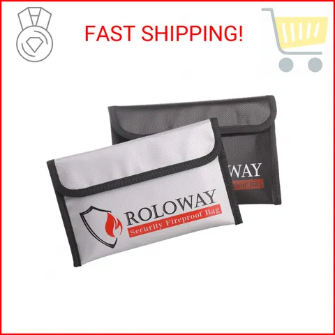 ROLOWAY Small Fireproof Bag (5 x 8 inches), Non-itchy Fireproof Money Bag for Ca