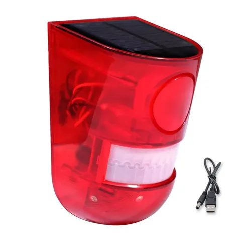 New Waterproof Solar Motion Sensor Alarm 110db Siren Strobe Light Alarm Lamp
