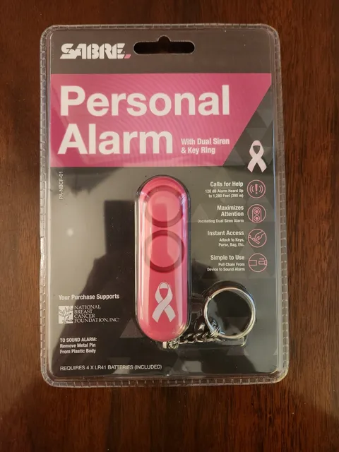 SABRE 120dB Personal Safety Alarm Keychain Pink Key Accessory Dual-Siren New