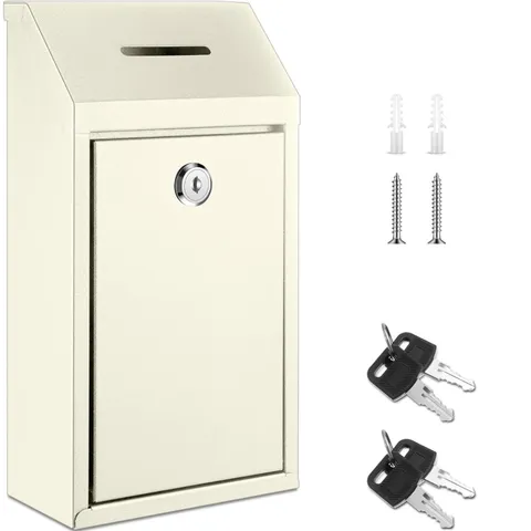Metal Money Box,Beige,10.24 X 5.71 X 2.95 Inch,No Lid | Wall Mounted Drop Donati