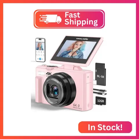VJIANGER 4K Digital Camera, Vlogging Camera with 180° Flip Screen
