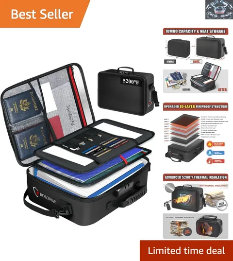 Fireproof Document Bag 5200°F with 28 Compartments & Adjustable Strap