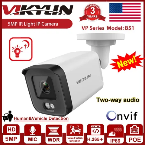 Vikylin Security 5MP POE IP Camera IR Light Vision Audio+Speaker Outdoor Onvif