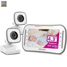 Axvue Video Baby Monitor 4.3" LCD Screen + 2 Cameras, 2-Way Audio, Rechargeable