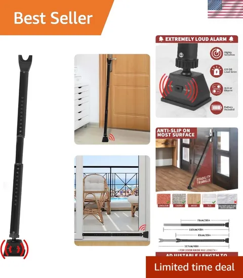 Heavy Duty Door Security Bar with 120dB Alarm - Adjustable 30-46in