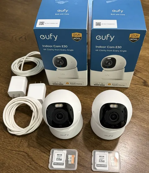 eufy Indoor Cam E30 4K Wi-Fi Pan-Tilt Night Vision w/ 2-Pack w/128GB microSD