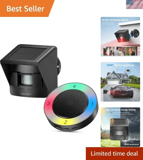 Solar Wireless Driveway Alarm with 2600FT Long Range & 36 Melodies & 5 Volume...