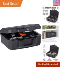 Fireproof Money Safe with Key Lock, Black Lock Box with Portable Carrying Han...