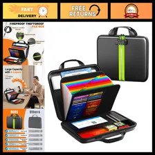 Fireproof Document Organizer with Lock, 13-Pocket Accordion File Box for Home &