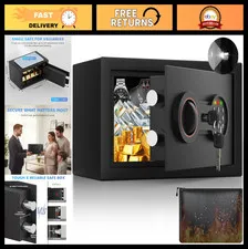 Compact Home Safe with Fireproof Waterproof Bag, Alarm System, LED Light, Wall/F