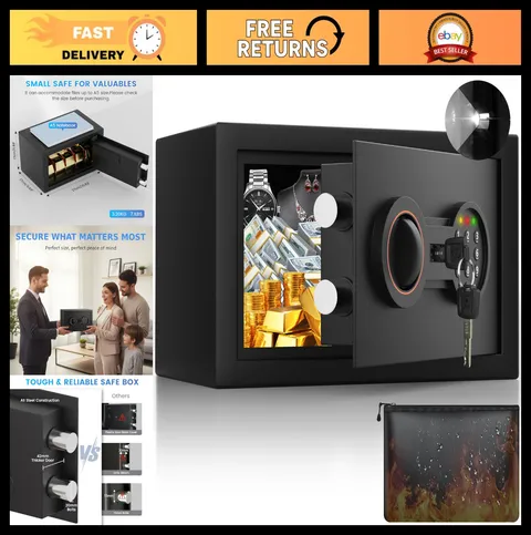 Compact Home Safe with Fireproof Waterproof Bag, Alarm System, LED Light, Wall/F