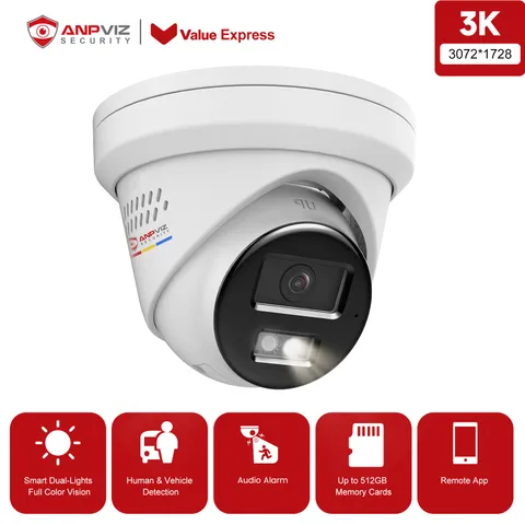Anpviz 5MP PoE IP Turret Outdoor Security Camera Strobe Light & Audio Alarm H265