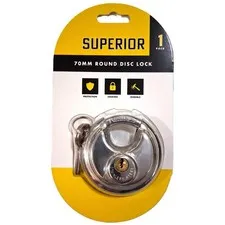 Superior 70mm Round Disc Lock – Shielded Shackle, Stainless Steel (2 Keys)