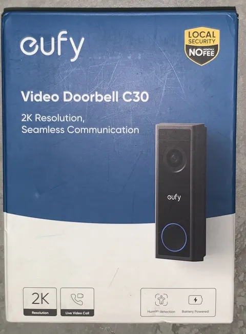Eufy Video Doorbell 2K HD (C30) Battery Powered (Black) Open box - Never used