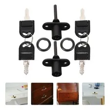 2Pcs Reusable Steel Office Furniture Lock Triple Drawer Lock Black